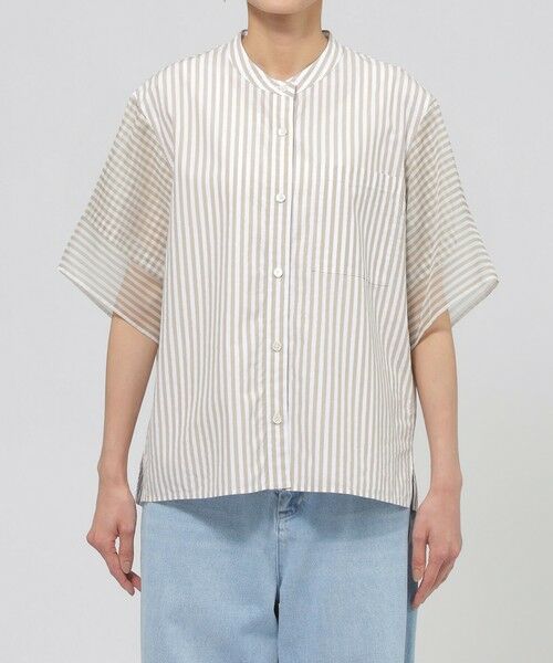 EVEX by KRIZIA  (大きいサイズ) / エヴェックス バイ クリツィア (オオキイサイズ) その他トップス | 【L】【ウォッシャブル】シアーコンビストライプバンドカラーシャツ | 詳細3