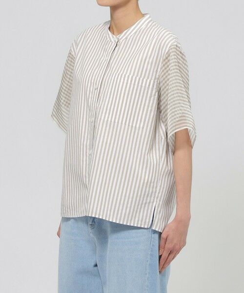 EVEX by KRIZIA  (大きいサイズ) / エヴェックス バイ クリツィア (オオキイサイズ) その他トップス | 【L】【ウォッシャブル】シアーコンビストライプバンドカラーシャツ | 詳細4