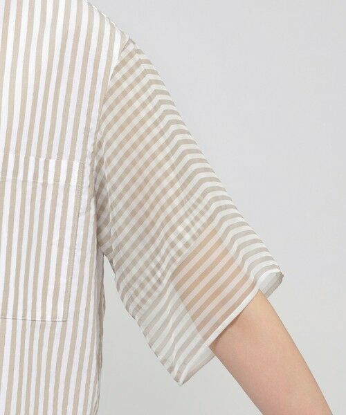 EVEX by KRIZIA  (大きいサイズ) / エヴェックス バイ クリツィア (オオキイサイズ) その他トップス | 【L】【ウォッシャブル】シアーコンビストライプバンドカラーシャツ | 詳細7