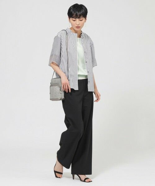 EVEX by KRIZIA  (大きいサイズ) / エヴェックス バイ クリツィア (オオキイサイズ) その他トップス | 【L】【ウォッシャブル】シアーコンビストライプバンドカラーシャツ | 詳細1