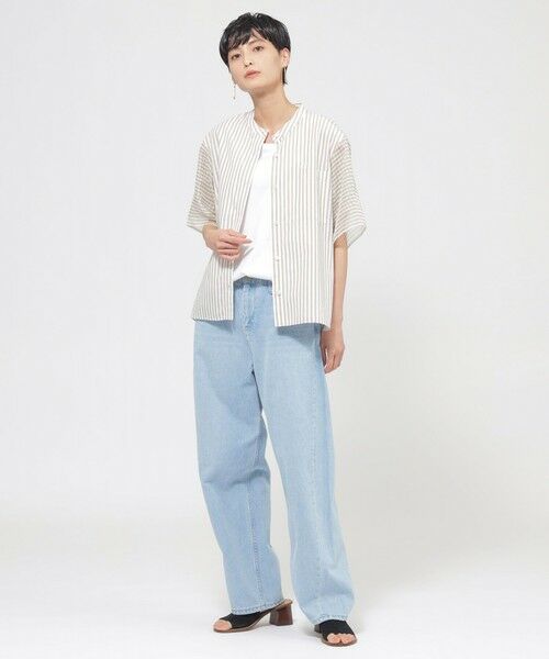 EVEX by KRIZIA  (大きいサイズ) / エヴェックス バイ クリツィア (オオキイサイズ) その他トップス | 【L】【ウォッシャブル】シアーコンビストライプバンドカラーシャツ | 詳細2