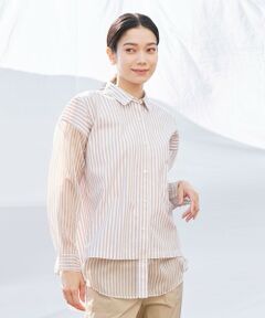 EVEX by KRIZIA  (大きいサイズ) / エヴェックス バイ クリツィア (オオキイサイズ) その他トップス | 【L】【カタログ掲載品】【ウォッシャブル】シアーコンビストライプロングシャツ