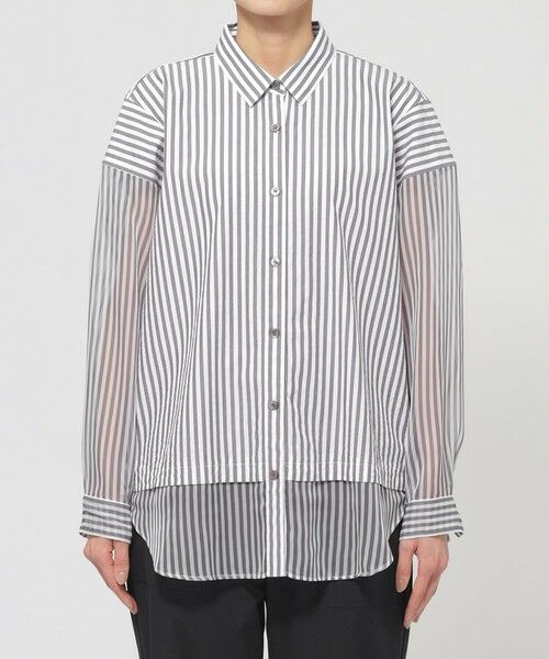 EVEX by KRIZIA  (大きいサイズ) / エヴェックス バイ クリツィア (オオキイサイズ) その他トップス | 【L】【カタログ掲載品】【ウォッシャブル】シアーコンビストライプロングシャツ | 詳細4