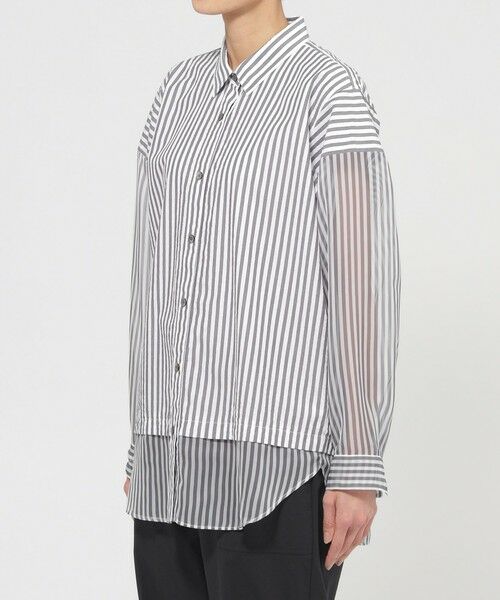 EVEX by KRIZIA  (大きいサイズ) / エヴェックス バイ クリツィア (オオキイサイズ) その他トップス | 【L】【カタログ掲載品】【ウォッシャブル】シアーコンビストライプロングシャツ | 詳細5