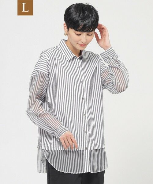 EVEX by KRIZIA  (大きいサイズ) / エヴェックス バイ クリツィア (オオキイサイズ) その他トップス | 【L】【カタログ掲載品】【ウォッシャブル】シアーコンビストライプロングシャツ | 詳細11