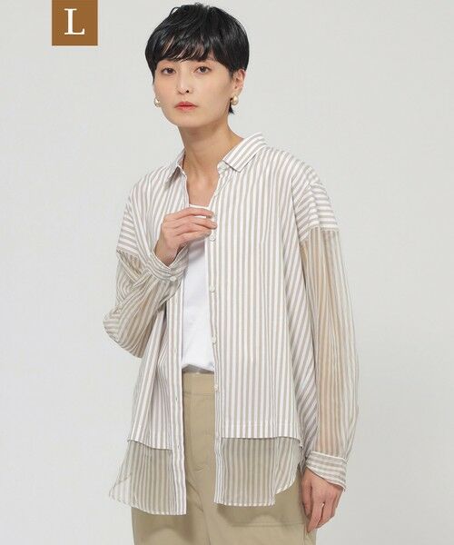 EVEX by KRIZIA  (大きいサイズ) / エヴェックス バイ クリツィア (オオキイサイズ) その他トップス | 【L】【カタログ掲載品】【ウォッシャブル】シアーコンビストライプロングシャツ | 詳細12