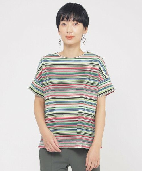 セール】 【L】【ウォッシャブル】マルチボーダーカットソー