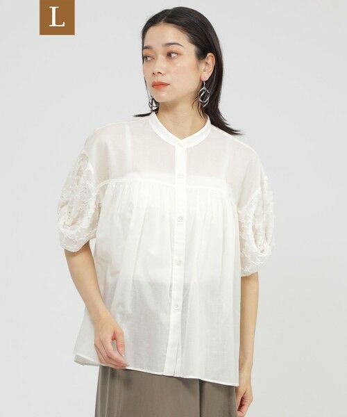 EVEX by KRIZIA (大きいサイズ) / エヴェックス バイ クリツィア (オオキイサイズ) その他トップス | 【L】【SANYO Style EDITION掲載】【ウォッシャブル】タイルジャカードコンビブラウス(オフホワイト)