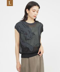 EVEX by KRIZIA  (大きいサイズ) / エヴェックス バイ クリツィア (オオキイサイズ) その他トップス | 【L】【カタログ掲載品】【ウォッシャブル】パンサージャカードメッシュニット