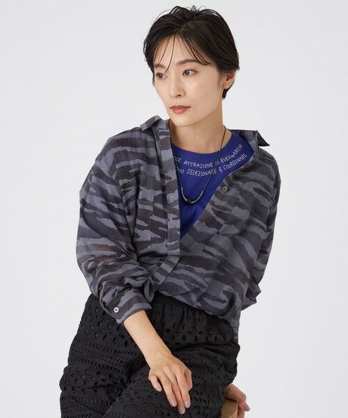 EVEX by KRIZIA  (大きいサイズ) / エヴェックス バイ クリツィア (オオキイサイズ) その他トップス | 【L】【接触冷感】【ウォッシャブル】シアーボイルゼブラロングシャツ | 詳細3