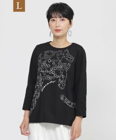 EVEX by KRIZIA  (大きいサイズ) / エヴェックス バイ クリツィア (オオキイサイズ) その他トップス | 【L】【WEB・一部店舗限定】【接触冷感】【ウォシャブル】パンサーエンブロイダリー七分袖カットソー