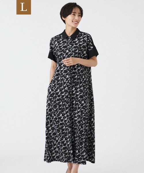 EVEX by KRIZIA  (大きいサイズ) / エヴェックス バイ クリツィア (オオキイサイズ) ロング・マキシ丈ワンピース | 【L】【接触冷感】【UV対策】【マシンウォッシャブル】カモフラパンサーワンピース（ブラック）