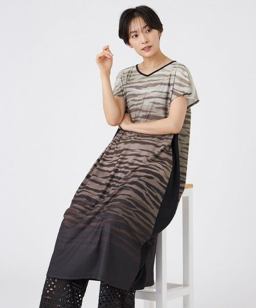 EVEX by KRIZIA  (大きいサイズ) / エヴェックス バイ クリツィア (オオキイサイズ) ロング・マキシ丈ワンピース | 【L】【接触冷感】【ウォッシャブル】グラデーションゼブラワンピース | 詳細4