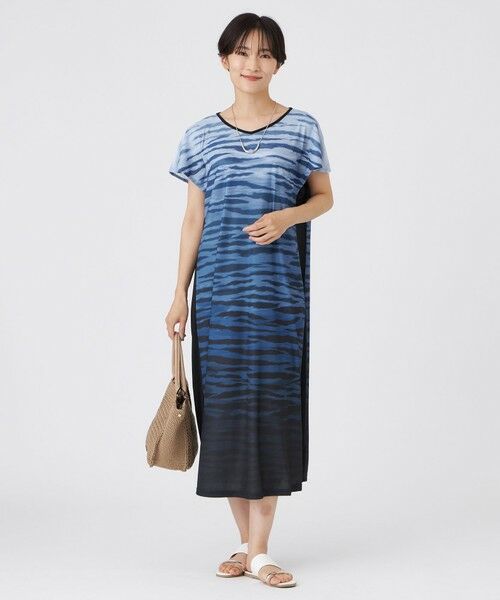 専用　110 ショコラワンピース　ブルー L】【接触冷感】【ウォッシャブル】グラデーションゼブラ