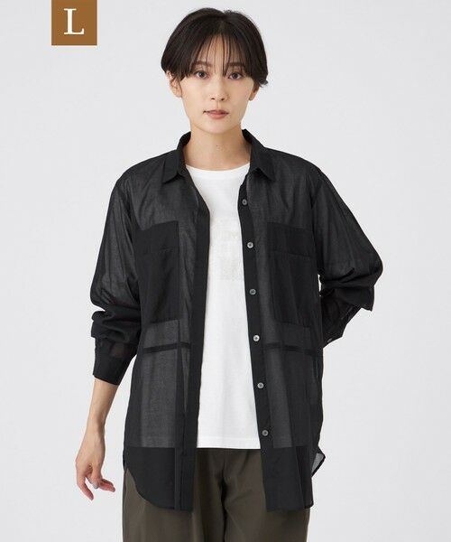 EVEX by KRIZIA (大きいサイズ)/エヴェックス バイ クリツィア (オオキイサイズ) 【L】【接触冷感】【ウォッシャブル】シアーボイルロングシャツ ブラック 44