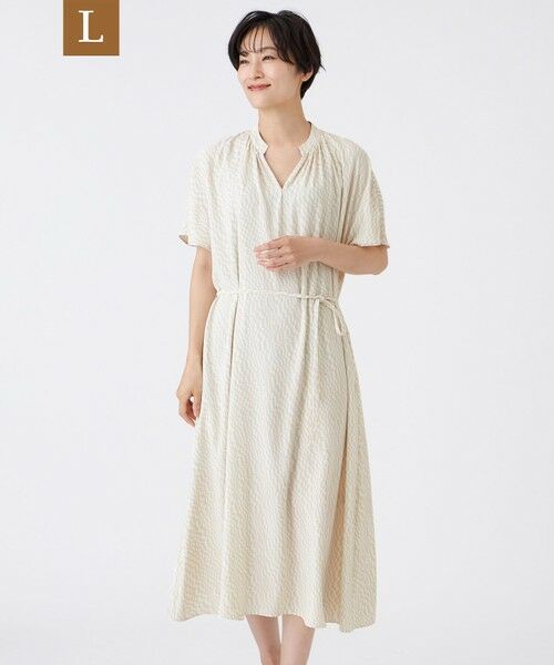 EVEX by KRIZIA (大きいサイズ)/エヴェックス バイ クリツィア (オオキイサイズ) 【L】【吸水速乾】【マシンウォッシャブル】ジオメトリックゼブラプリントワンピース ベージュ 44