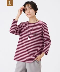 EVEX by KRIZIA  (大きいサイズ) / エヴェックス バイ クリツィア (オオキイサイズ) その他トップス | 【L】【接触冷感】【マシンウォッシャブル】エンブロイダリーボーダーカットソー