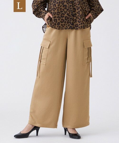 EVEX by KRIZIA (大きいサイズ)/エヴェックス バイ クリツィア (オオキイサイズ) 【L】【マシンウォッシャブル】ソフトサテンカーゴパンツ ブラウン 44