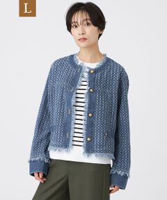 EVEX by KRIZIA  (大きいサイズ) / エヴェックス バイ クリツィア (オオキイサイズ) テーラードジャケット | 【L】【カタログ掲載品】【マシンウォッシャブル】パンチングデニムノーカラージャケット