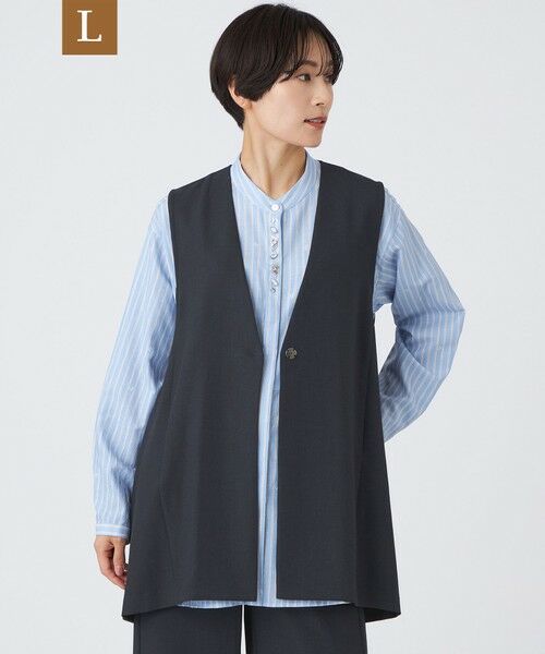 EVEX by KRIZIA (大きいサイズ)/エヴェックス バイ クリツィア (オオキイサイズ) 【L】【吸水速乾】【遮熱】【着用じわ防止】【ストレッチ性】ドライメランジフレアジレ ダークネイビー 44