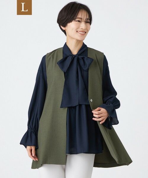 EVEX by KRIZIA (大きいサイズ)/エヴェックス バイ クリツィア (オオキイサイズ) 【L】【吸水速乾】【遮熱】【着用じわ防止】【ストレッチ性】ドライメランジフレアジレ グリーン5 44