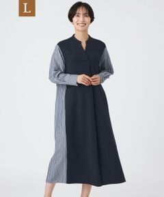 EVEX by KRIZIA  (大きいサイズ) / エヴェックス バイ クリツィア (オオキイサイズ) ロング・マキシ丈ワンピース | 【L】【カタログ掲載品】【ウォッシャブル】ストライプジャカードコンビワンピース