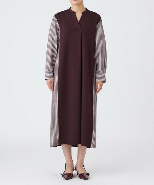 EVEX by KRIZIA  (大きいサイズ) / エヴェックス バイ クリツィア (オオキイサイズ) ロング・マキシ丈ワンピース | 【L】【カタログ掲載品】【ウォッシャブル】ストライプジャカードコンビワンピース | 詳細5