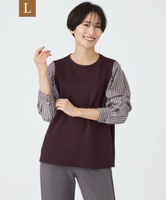 EVEX by KRIZIA  (大きいサイズ) / エヴェックス バイ クリツィア (オオキイサイズ) その他トップス | 【L】【ウォッシャブル】ストライプジャカードコンビプルオーバー