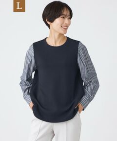 EVEX by KRIZIA  (大きいサイズ) / エヴェックス バイ クリツィア (オオキイサイズ) その他トップス | 【L】【ウォッシャブル】ストライプジャカードコンビプルオーバー