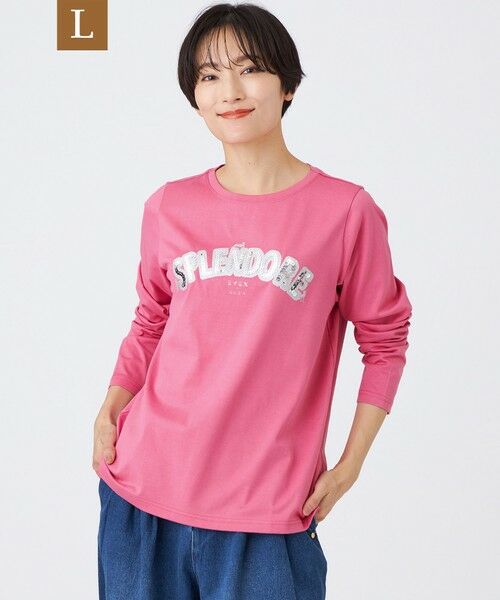 EVEX by KRIZIA (大きいサイズ)/エヴェックス バイ クリツィア (オオキイサイズ) 【L】【カタログ掲載品】【ウォッシャブル】スパンコールロゴプルオーバーカットソー レッド 44