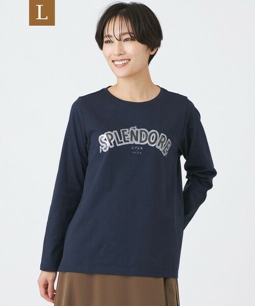 EVEX by KRIZIA (大きいサイズ)/エヴェックス バイ クリツィア (オオキイサイズ) 【L】【カタログ掲載品】【ウォッシャブル】スパンコールロゴプルオーバーカットソー ダークネイビー 46