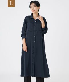 EVEX by KRIZIA  (大きいサイズ) / エヴェックス バイ クリツィア (オオキイサイズ) ロング・マキシ丈ワンピース | 【L】【マシンウォッシャブル】【放電テープ付き】フィブリルライクサテンシャツワンピース