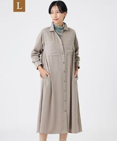 EVEX by KRIZIA  (大きいサイズ) / エヴェックス バイ クリツィア (オオキイサイズ) ロング・マキシ丈ワンピース | 【L】【マシンウォッシャブル】【放電テープ付き】フィブリルライクサテンシャツワンピース