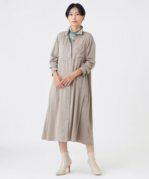 EVEX by KRIZIA  (大きいサイズ) / エヴェックス バイ クリツィア (オオキイサイズ) ロング・マキシ丈ワンピース | 【L】【マシンウォッシャブル】【放電テープ付き】フィブリルライクサテンシャツワンピース | 詳細3