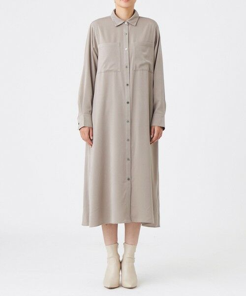 EVEX by KRIZIA  (大きいサイズ) / エヴェックス バイ クリツィア (オオキイサイズ) ロング・マキシ丈ワンピース | 【L】【マシンウォッシャブル】【放電テープ付き】フィブリルライクサテンシャツワンピース | 詳細5