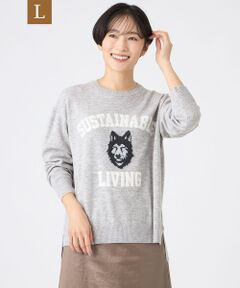 EVEX by KRIZIA  (大きいサイズ) / エヴェックス バイ クリツィア (オオキイサイズ) その他トップス | 【L】【SANYO Style EDITION掲載】【ウォッシャブル】ウルフカレッジロゴニットプルオーバー