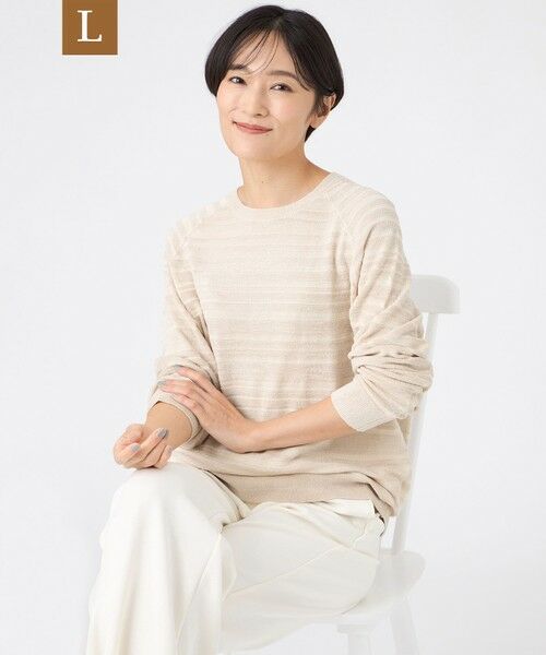 EVEX by KRIZIA (大きいサイズ)/エヴェックス バイ クリツィア (オオキイサイズ) 【L】【カタログ掲載】【ウォッシャブル】モールボーダーニットプルオーバー ベージュ 44