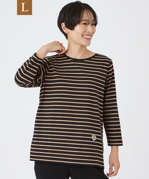 EVEX by KRIZIA (大きいサイズ)/エヴェックス バイ クリツィア (オオキイサイズ) 【L】【ウォッシャブル】タイガーパッチボーダーカットソー ブラック 46 EVEX by KRIZIA (大きいサイズ)/エヴェックス バイ クリツィア (オオキイサイズ) 【L】【ウォッシャブル】タイガーパッチボーダーカットソー ブラック 46