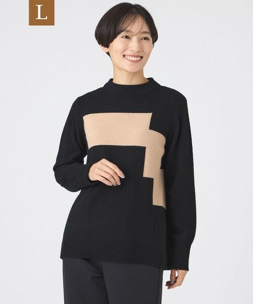 EVEX by KRIZIA (大きいサイズ)/エヴェックス バイ クリツィア (オオキイサイズ) 【L】【SANYO Style EDITION掲載】【ウォッシャブル】ブロッキングウールニットプルオーバー ブラック 44 EVEX by KRIZIA (大きいサイズ)/エヴェックス バイ クリツィア (オオキイサイズ) 【L】【SANYO Style EDITION掲載】【ウォッシャブル】ブロッキングウールニットプルオーバー ブラック 44
