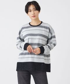 EVEX by KRIZIA  (大きいサイズ) / エヴェックス バイ クリツィア (オオキイサイズ) その他トップス | 【L】【ウォッシャブル】ウールジャカードジャージーボーダーカットソー