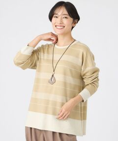 EVEX by KRIZIA  (大きいサイズ) / エヴェックス バイ クリツィア (オオキイサイズ) その他トップス | 【L】【ウォッシャブル】ウールジャカードジャージーボーダーカットソー