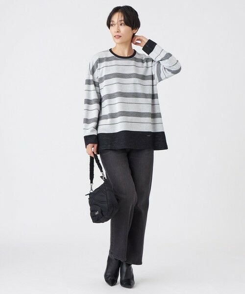 EVEX by KRIZIA  (大きいサイズ) / エヴェックス バイ クリツィア (オオキイサイズ) その他トップス | 【L】【ウォッシャブル】ウールジャカードジャージーボーダーカットソー | 詳細1