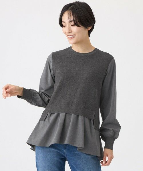 EVEX by KRIZIA  (大きいサイズ) / エヴェックス バイ クリツィア (オオキイサイズ) その他トップス | 【L】【ウォッシャブル】シャツコンビニットプルオーバー（チャコールグレー）