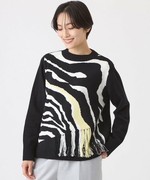 EVEX by KRIZIA  (大きいサイズ) / エヴェックス バイ クリツィア (オオキイサイズ) その他トップス | 【L】【ウォッシャブル】ウェーブゼブラインターシャニットプルオーバー（ブラック）