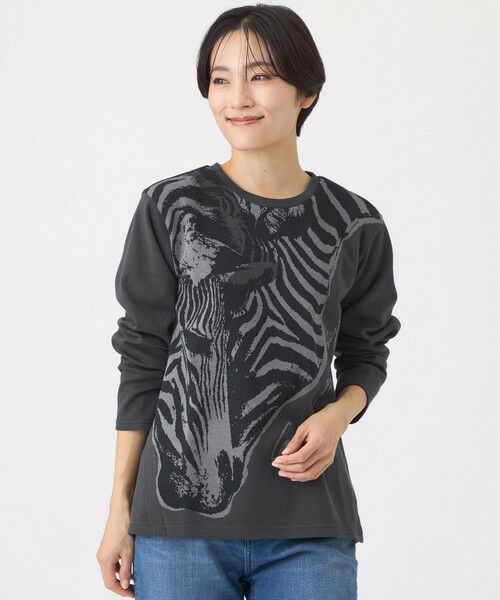 EVEX by KRIZIA  (大きいサイズ) / エヴェックス バイ クリツィア (オオキイサイズ) その他トップス | 【L】【ウォッシャブル】ツインゼブラジャカードカットソー（チャコールグレー）