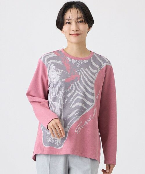 EVEX by KRIZIA  (大きいサイズ) / エヴェックス バイ クリツィア (オオキイサイズ) その他トップス | 【L】【ウォッシャブル】ツインゼブラジャカードカットソー（ピンク系2）