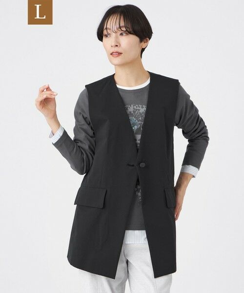 EVEX by KRIZIA  (大きいサイズ) / エヴェックス バイ クリツィア (オオキイサイズ) ベスト | 【L】【マシンウォッシャブル】テックスブリッドVネックジレ（ブラック）