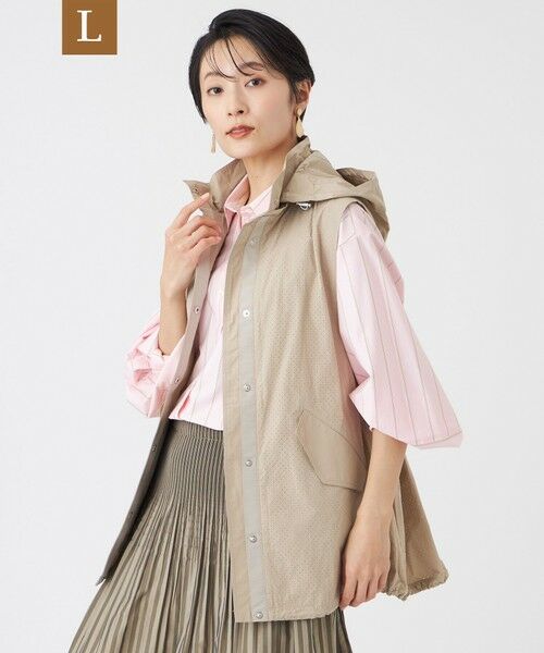 EVEX by KRIZIA  (大きいサイズ) / エヴェックス バイ クリツィア (オオキイサイズ) ベスト | 【L】【カタログ掲載・マシンウォッシャブル】パンチングタフタフーデッドジレ（ベージュ）