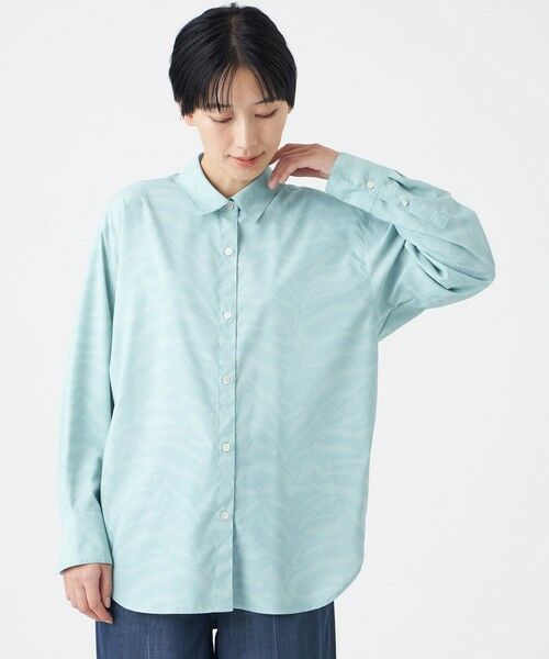 EVEX by KRIZIA  (大きいサイズ) / エヴェックス バイ クリツィア (オオキイサイズ) その他トップス | 【L】【マシンウォッシャブル】ゼブラプリントソフトタイプライターシャツ（グリーン）