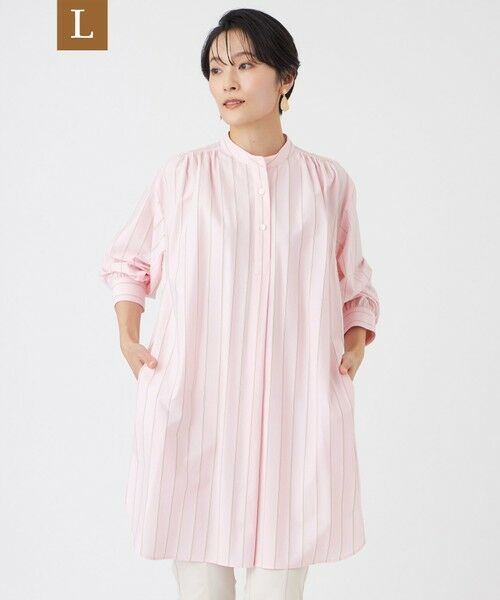 EVEX by KRIZIA  (大きいサイズ) / エヴェックス バイ クリツィア (オオキイサイズ) その他トップス | 【L】【カタログ掲載・ウォッシャブル】ハイゲージストライプジャージーチュニックブラウス（ピンク系2）